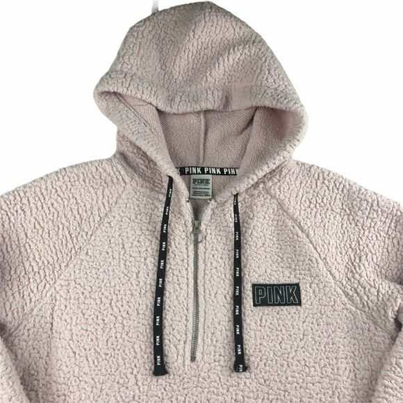 VS PINK Sherpa 1/2 Zip Sweatshirt Hoodie - Picture 3 of 9